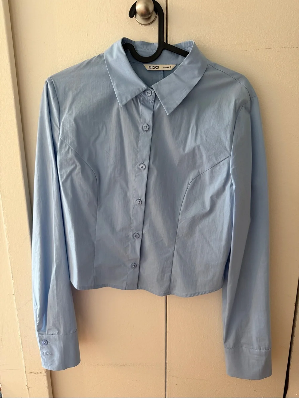 MIXXO Light Blue Semi-Cropped Button-Up Shirt